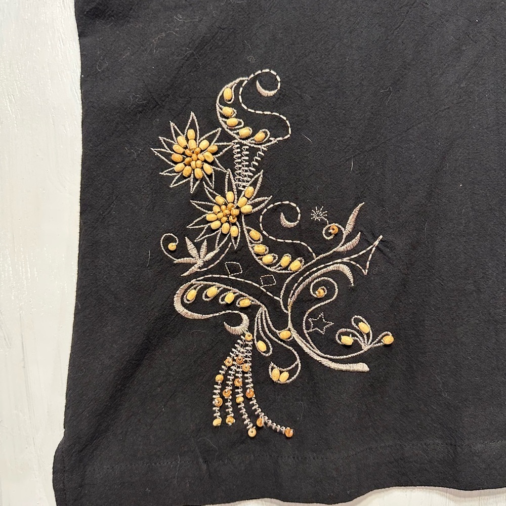 Jane Ashley Black Top Large Sleeveless Button Front Floral Embroidery Cotton - Picture 2 of 8